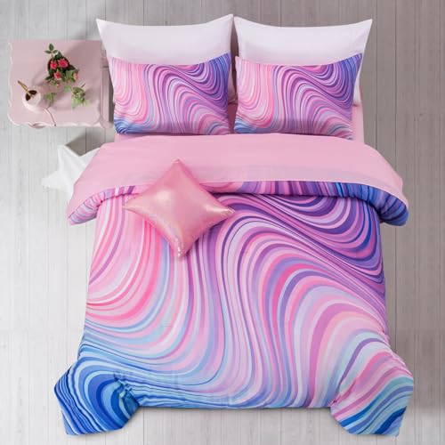 Btargot Super Soft 6 Pieces Gradient Star Ring Comforter Set, Colorful Glitter Rainbow Star Pattern Bedding Set for Boys Girls Teens, Twin Drak Purple