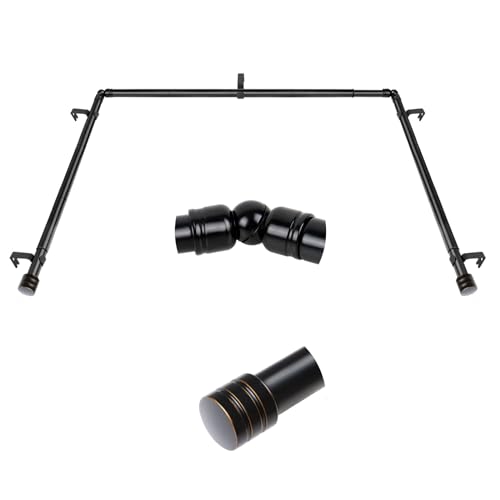 Black Bay Window Curtain Rods, HOTOZON Heavy Duty Curtain Rods for Bay Windows 48-84 Inch(Center Rod), 32-58 Inch Side Rods for Windows, Decorative Drapery Rods with End Cap Finials