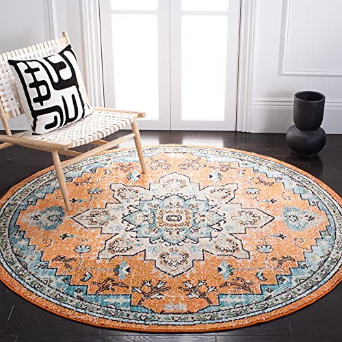 Safavieh Boho Rug for Living Room, Dining Room, Bedroom - Madison Collection, Short Pile, in Orange and Teal, 160 x 160 cm