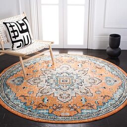 Safavieh Boho Rug for Living Room, Dining Room, Bedroom - Madison Collection, Short Pile, in Orange and Teal, 160 x 160 cm