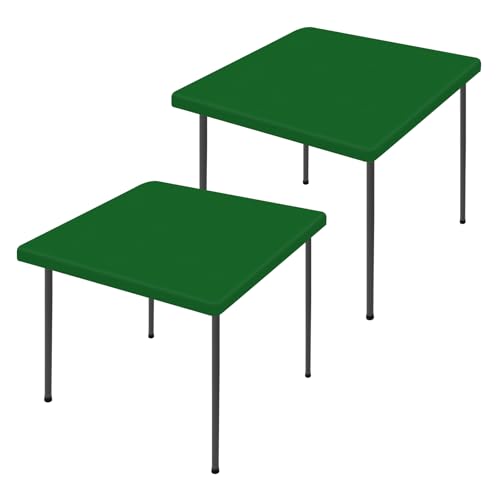 "Moosfor Spandex Picnic Table Cloth 2 Pack, Elastic Fitted Tablecloths for Square Tables, Stretch Washable Patio Table Cover for Outdoor, Camping, Banquet and Parties (Emerald Green, 34""x34"")"