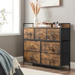 SONGMICS TV Stand for TVs Up to 43 Inches, Dresser for Bedroom, Living Room, Chest of Drawers, Steel, 7 Drawers with Handles, Industrial, Rustic Brown BELLAH Collection ULTS137B01