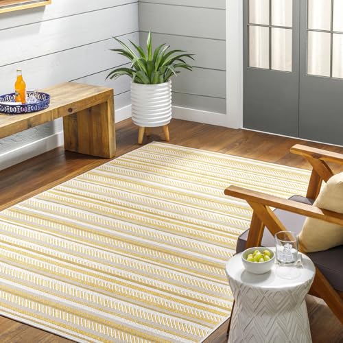 Livabliss Kavita Ibiza Indoor Outdoor Floor Covering 160x230 cm – Boho Pattern for Living Room, Dining & Kitchen, Waterproof & Stain-Resistant, Mustard & Ivory