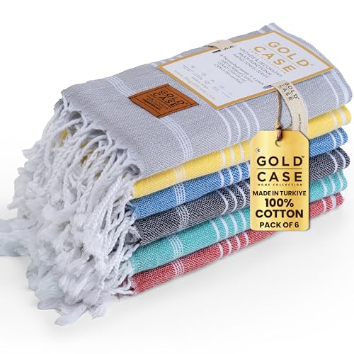 GOLD CASE HOME COLLECTION Lycia Original Turkish Hand Towels by - Set of 6-20x40'' 100% Cotton Decorative Bathroom & Kitchen Towels for Hand,Face,Hair,SPA,Farmhouse,Gym,Tea and Dishcloth,Multi 1