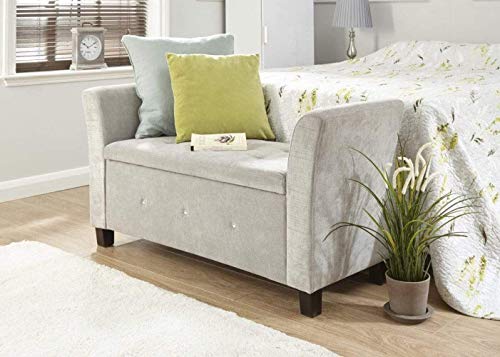 GFW Verona Upholstered Window Seat With Storage, Ottoman Padded Storage Stool Seat With Accent Legs For Living Room, Bedroom, Hallway or Dining Room, Silver Chenille, H-56cm x W-107cm x D-41cm