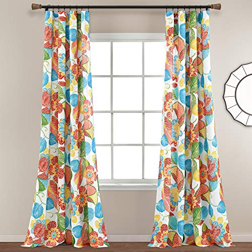 "Lush Decor Layla Window Curtain Panel Pair, Polyester, Orange & Blue, 52"" W x 95"" L (Pack of 2)"