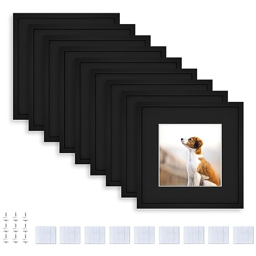 Happy Reunion 8x8 Picture Tiles - Mix Tiles Picture Frames Stick on Wall - Photo Tiles Peel and Stick Picture Frames as Gallery Wall Frame Set (Black - 9 Pcs)