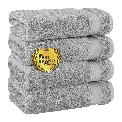 Luxury & Hotel Quality Turkish Cotton 6-Piece Hand Towel Set, Extra Soft & Absorbent for Face & Hands by United Home Textile, Light Grey