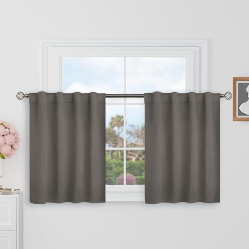 BGment Short Blackout Curtains 30 Inch Length for Small Windows - 34 x 30 inch Curtains Rod Pocket and Back Tab Thermal Insulated Room Darkening Curtains for Kitchen/Cafe Room, 2 Panels, Grey