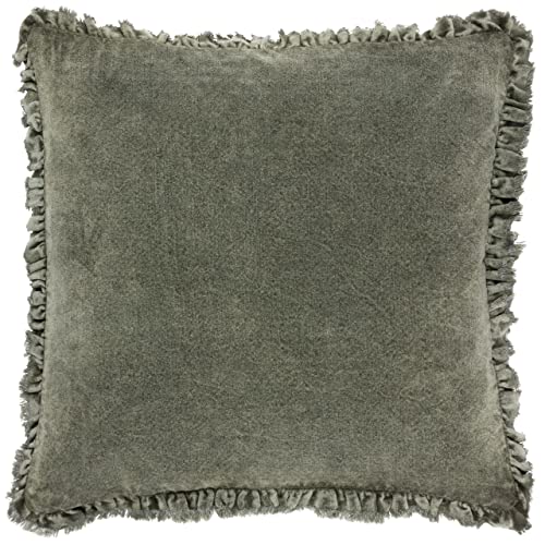 Yard furn Bertie Washed Cotton Velvet Feather Filled Cushion – Soft Velvet Relaxed Style Decorative Pillow (Moss – 45x45cm)