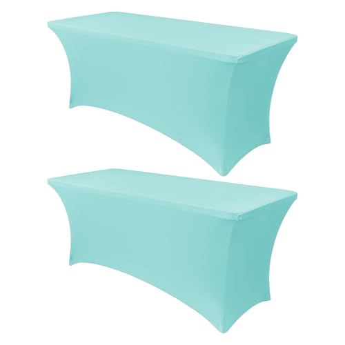 Obstal 6ft Stretch Spandex Table Cover for Standard Folding Tables - Universal Rectangular Fitted Tablecloth Protector for Wedding, Banquet and Party, 72L x 30W x 30H Inches, Blue, 2pc
