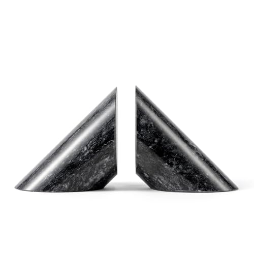 Fox Run 100% Natural Polished Marble Bookends, Black, Set of 2, Angled - 100% Beautiful Natural Marble Decorative Bookends - Holds Books Of All Weights - Modern Bookends For Bookshelves & Offices