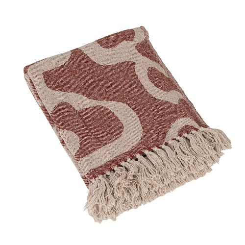 Bloomingville Woven Cotton Blend Jacquard Throw Blanket with Abstract Pattern, Natural and Brown