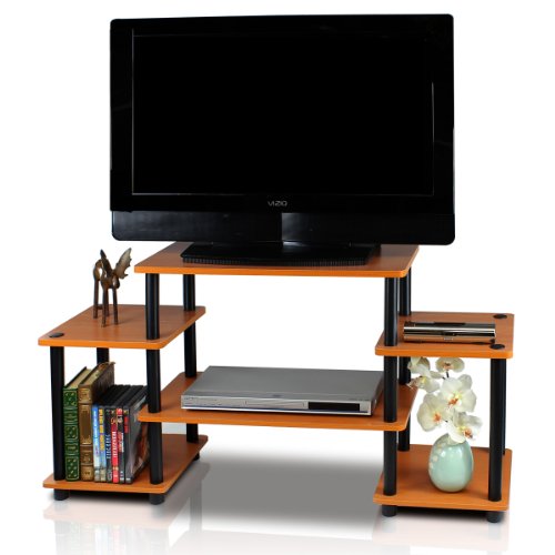 Furinno TURN-N-TUBE TV Stand, Entertainment Center with Open Shelves, TV Console with Raised Top for TV up to 32 Inch, for Living Room, Bedroom, Light Cherry