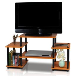 Furinno TURN-N-TUBE TV Stand, Entertainment Center with Open Shelves, TV Console with Raised Top for TV up to 32 Inch, for Living Room, Bedroom, Light Cherry