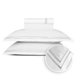 Pure Cotton Double Bedding Set 4-Piece - 100% Cotton Satin - Soft, Easy to Iron, Oeko-Tex - Duvet Cover 230 x 270 cm, Fitted Sheet 150 x 200 x 30 cm, Pillowcase 2 x 50 x 80 cm - Silhouette - Grey