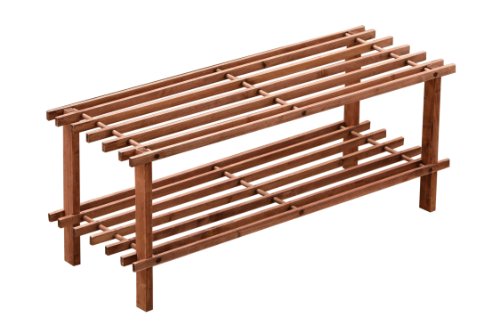 Premier Housewares Small Shoe Rack 2 Tier Slatted Shoe Racks Storage Wooden Shoe Rack Dark Cedar Wood Shoe Cabinet 29.5 x 74 x 26 cm