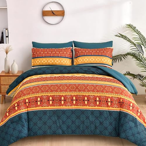 7 Pieces Boho Comforter Set Queen Orange Striped Bedding Set-YS01AB091043Q7U-A