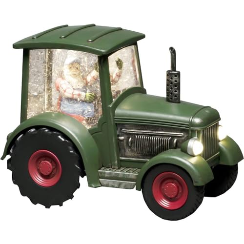 Konstsmide Christmas Decorations LED Snow Globe Lantern Santa Claus in a Tractor/Indoor, 5 Hour Timer/Battery Operated: 3xAA 1.5V (excl.)/Christmas Lantern 1 Warm White Diode