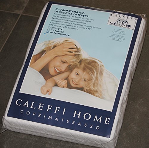 Caleffi Double Mattress Protector 180 x 200 cm Cotton and Jersey Cool Soft Breathable Double Fitted Sheet Fitted Sheet Washable 40 °C with 25 cm Corner
