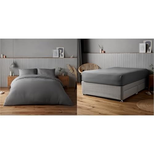 Silentnight Supersoft Collection Charcoal Duvet Cover Set. Supersoft King Fitted Sheet - Charcoal Grey Deep Fitted Bed Sheets with Elasticated Hems