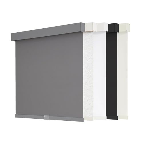 "AOSKY Blackout Roller Shades Cordless Blinds for Windows, Free-Stop Shades with Valance, Thermal Insulated Fabric, UV Protection, Natural Woven Blinds for Home and Office (16"" W x 72"" H, Grey)"