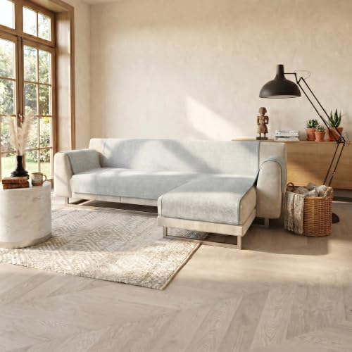 Non-Slip Comfort Sofa Cover with Right Peninsula and Side Armrest Covers, Made in Italy, Sofa Seat 240 cm ??? Light Grey