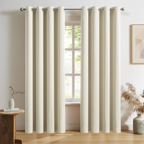 DUALIFE 90 Inch Curtains Cream Beige Blackout Window Drapes for Bedroom Thermal Insulated Room Darkening Curtains 2 Panels for Living Room,Grommet Top 52x90 Inches Long