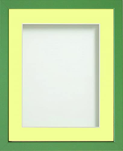 Frame Company Jellybean Range Green Wooden 14x11 inch Picture Photo Frame with Lemon Bon Bon Mount for Image 12x8 inch * Choice of Colours & Sizes* Fitted with Perspex