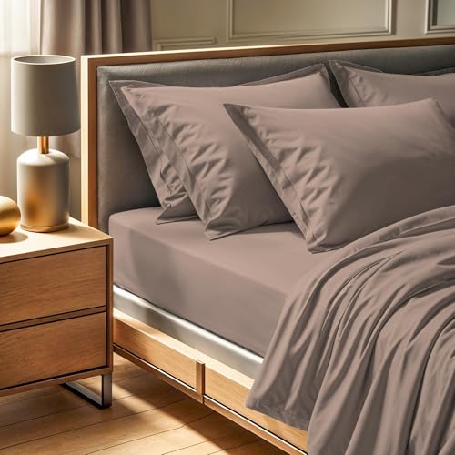 Premium Ranforce Super King Fitted Sheet (180 x 200 + 30 cm), 100% Cotton, 145 Thread Count, Machine Washable at 30°C, Elegant Beige Colour for Luxurious Comfort
