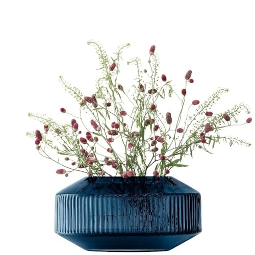 LSA International Rotunda Wide Vase H14cm Sapphire- 1 Unit - Mouthblown & Handmade Glass - RT10