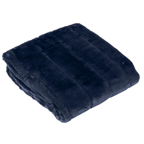Paoletti Empress Faux Fur Throw – Soft Elegant Heavyweight Minimalist Décor Blanket for Bed or Sofa (Navy - 140x200cm)