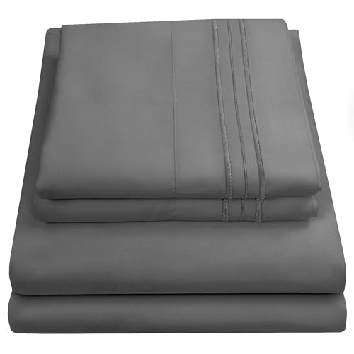 Sweet Home Collection Luxury Bedding Set with Flat, Fitted Sheet, 2 Pillow Cases, Microfiber, Gray, Queen