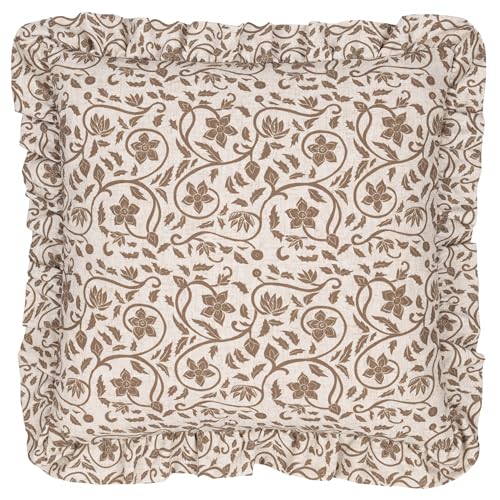 Seventy Three Linen Filigree Printed Ruffle Cushion Cover - Linen/Olive - 50x50cm