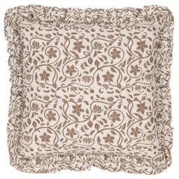 Paoletti Filigree Cushion Cover – Luxury Vintage Floral Textured Ruffle Trim Decorative Case (Linen/Olive – 50x50cm)