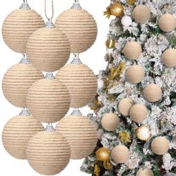 Syhood 9 Pcs 2.36 Inch Christmas Ball Ornaments Boho Farmhouse Jute Rope Hanging Balls Burlap Neutral Rustic Ornaments for Xmas Tree Holiday Wreath Garland Wedding Home(Linen)