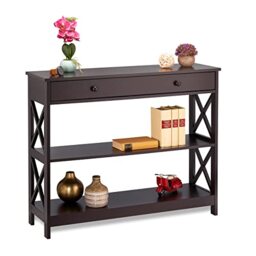 Relaxdays Console Table with Drawers, Hallway and Living Room Sideboard, 80x100x30, Narrow Side Storage Unit, MDF, Brown