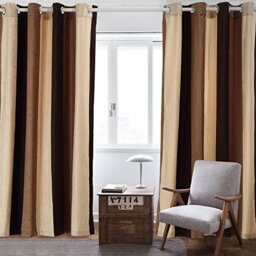 VIAGL Bedroom Blackout Curtains 100% Absolute Blackout Heat Insulation Chenille Vertical Striped Color Window Curtains Living Room Buttonhole Curtains (W52xL63, Brown)