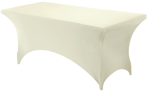 Utopia Kitchen - 6 Ft Stretchable Spandex Tablecloth - Tight Fit Washable and Wrinkle Resistant Table Cover for Event & Parties (Ivory) (UK0728)
