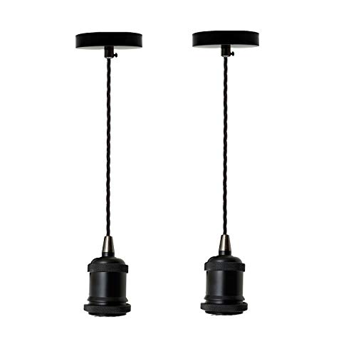 LEDSone 2 Pack Ceiling Pendant Light Fitting 100cm Adjustable Twisted Cable Lamp Holder Full Kit for Kitchen, Living Room, Bedroom, Dining Room, Hallway