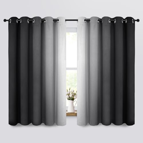 COSVIA Ombre Black Curtains, 63 inch Length, 2 Panels, Grommet, Room Darkening, Light Blocking, Insulated, Thermal Gradient, Window Curtains for Bedroom/Living Room, 70x63 inches
