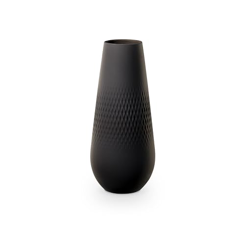 Villeroy & Boch Collier Noir Vase Carré No. 3, 11.5x11.5x26 cm, Premium Porcelain, Black