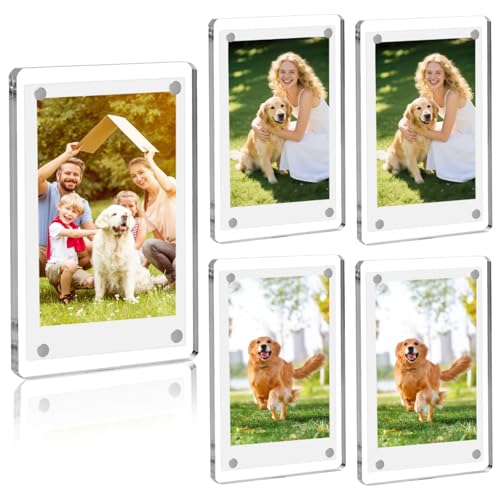 COYMOS Acrylic Mini Polaroid Frame for Photos 5 Pack Magnetic Refrigerator Mini Picture Frames for Instax Photo Display Double Sided Clear 2.36 X 3.54 Inch