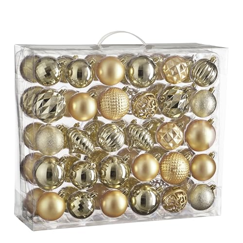 Mica Decorations Christmas Tree Baubles Set - 60 Pieces - Diameter 7 cm - Shatterproof - Champagne