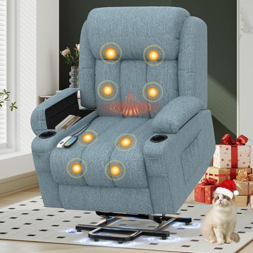 YONISEE Lift Chair Recliners for Elderly, Recliner Chair with Massage & Heat, Extended Footrest, Riser Reclining Chair with Type C+USB, 2 Cup Holders & 4 Side Pockets, 2 Hidden Armrest Storage
