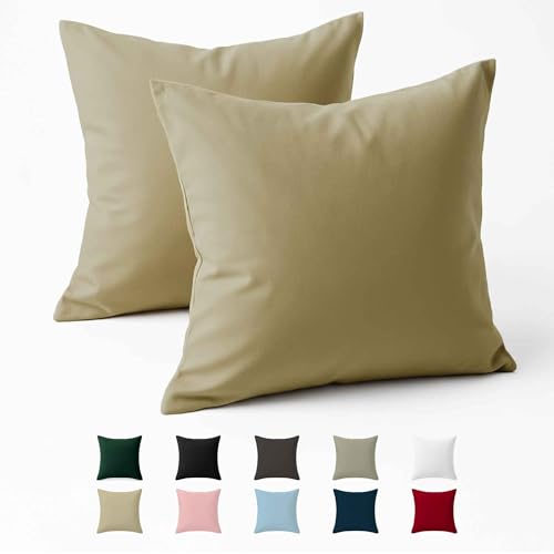 Dreamzie Set of 2 Reinforced Cotton Pillow Cases 65 x 65 cm Beige – Tight Weave 57 Thread Count – Pillow Case 65 x 65 cm – Oeko Tex Certified