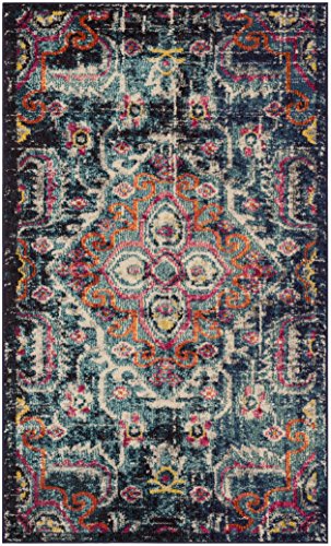 Safavieh Boho Chic Indoor Woven Rectangle Area Rug, Monaco Collection, MNC252, in Blue / Fuchsia, 91 X 152 cm for Living Room, Bedroom or Any Indoor Space