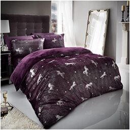 GC GAVENO CAVAILIA Teddy Fleece Duvet Cover, Fluffy Fitted Sheet, Warm Cozy Ultra Soft Bed Set, Polyester, Unicorn-Purple, Double