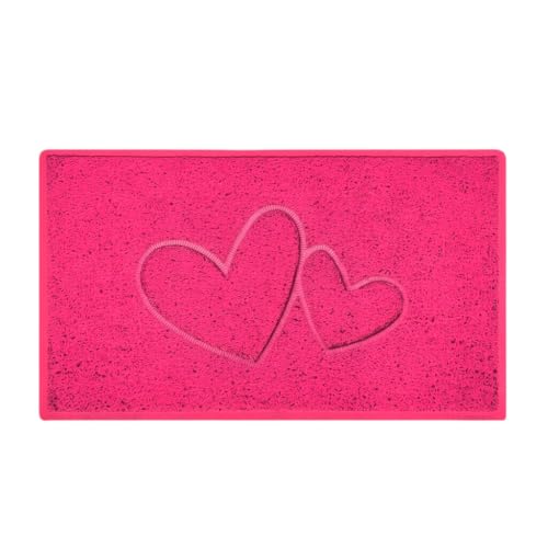Nicoman Double Heart Embossed Spaghetti Door Mat, Indoor and Outdoor, Dirt-Trapping PVC Material, Multiple Colour Options (Pink, 60 x 40 cm)