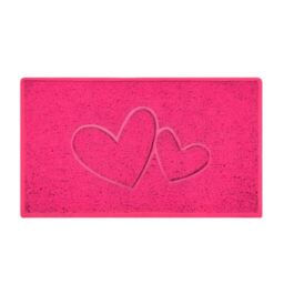 Nicoman Double Heart Embossed Spaghetti Door Mat, Indoor and Outdoor, Dirt-Trapping PVC Material, Multiple Colour Options (Pink, 60 x 40 cm)